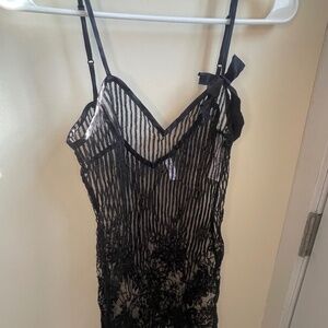 NWT Angela Friedman Black lace and stripe gauze chemise/slip XS